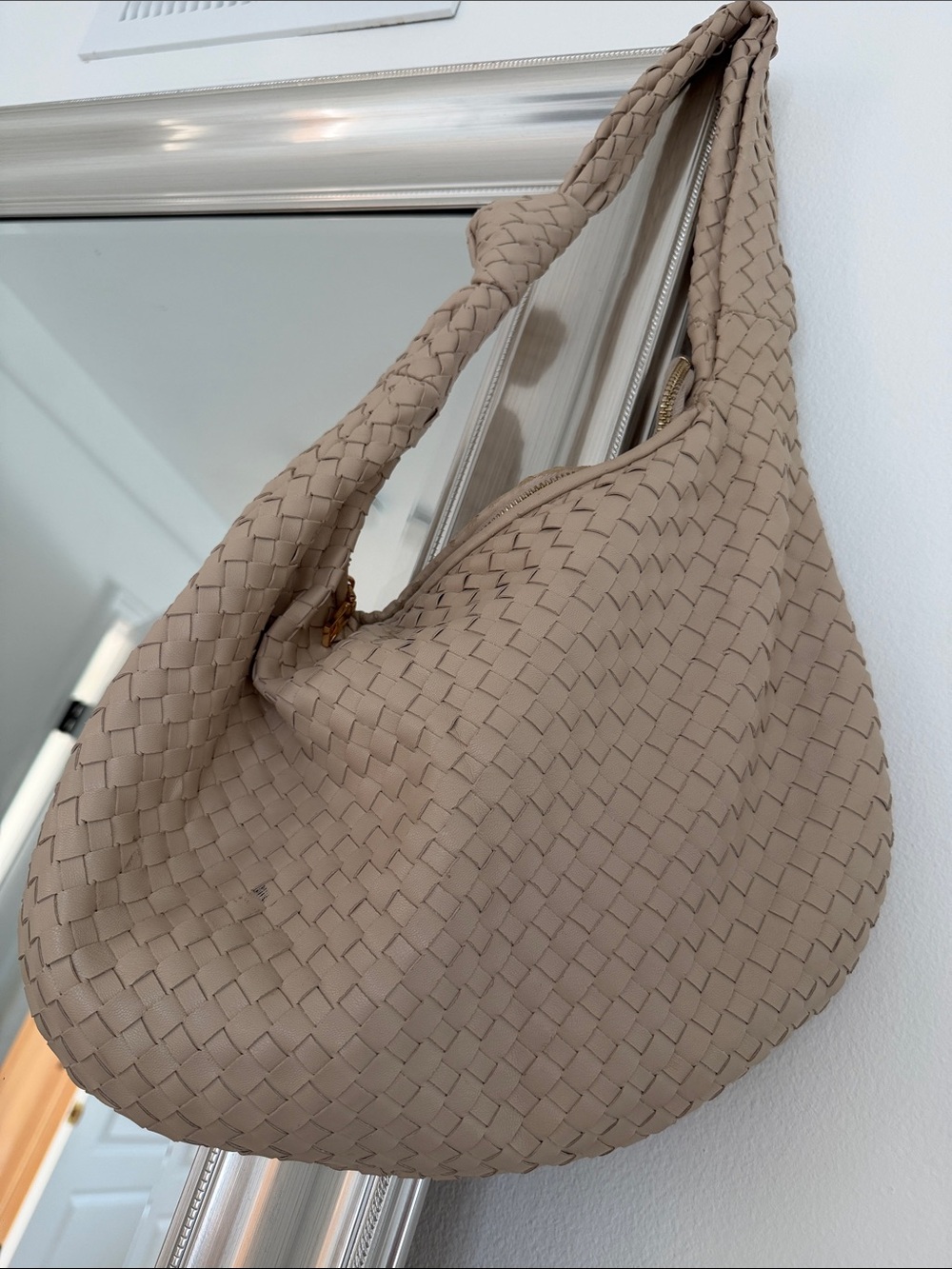 Anthropologie Woven Shoulder Hobo Bag in Beige